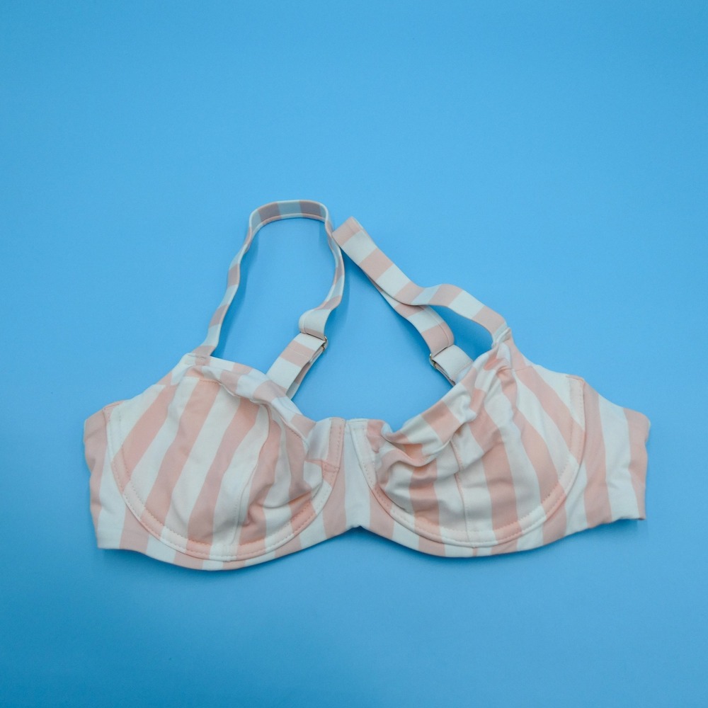 Victoria's Secret Bikini Top Women 38C Underwire Pink White Striped Nylon Blend